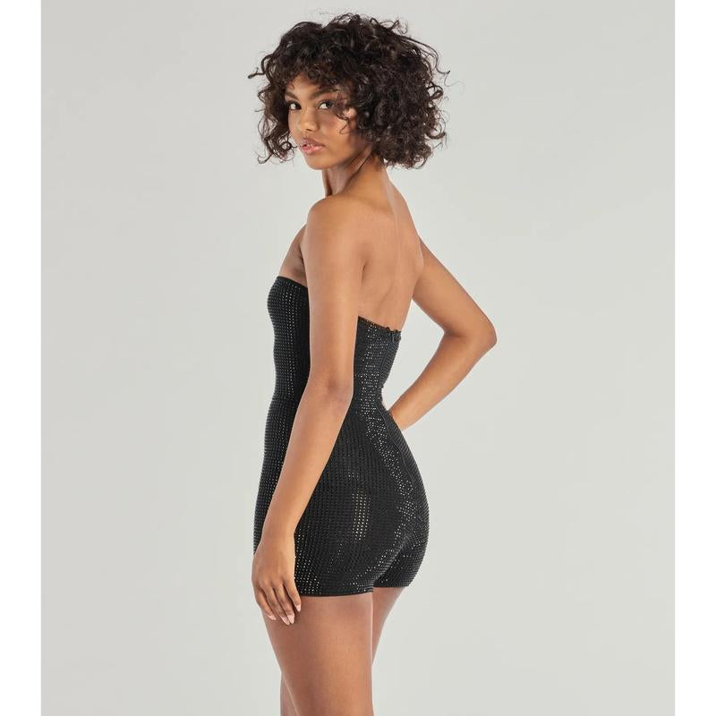 Popstar Diva Strapless Rhinestone Romper